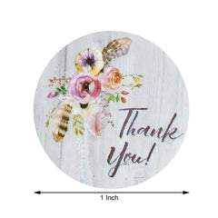 500Pcs 1" Thank You Rustic Floral Boho Chic Stickers Roll, Labels For DIY Envelope Seal - Round