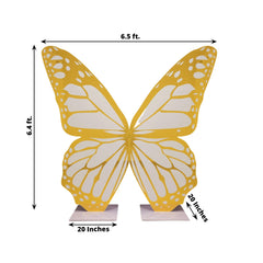 6.5ft White Gold Giant Butterfly Backdrop Party Prop, Free Standing Foamboard Monarch Butterfly Wings Photo Background