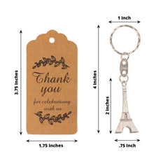 10 Pack Silver Plastic Paris Eiffel Tower Keychain Wedding Favors, 4" Bridal Shower Party Souvenirs With Thank You Tag