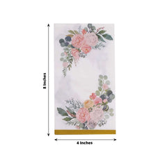 20-Pack Paper Dinner Napkins White with Pink Peony Flowers and Gold Edge 2-Ply - Stylish Disposable Napkins for Events
