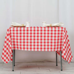 Polyester 70"x70" Square Tablecloth White/Red - Checkered Buffalo Plaid Table Cover