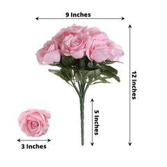 12" Pink Artificial Velvet-Like Rose Flower Bouquet