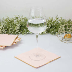 50-Pack Paper Beverage Napkins with Gold Foil Edge Blush - Disposable 2 Ply Cocktail Napkins for Events 6.5"x6.5"