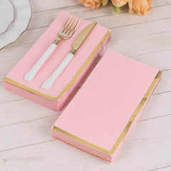 50-Pack Paper Dinner Napkins Pink with Gold Foil Edge 2 Ply - Stylish Disposable Napkins