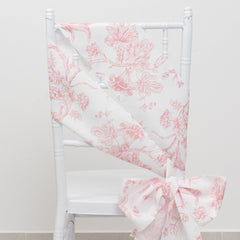 Polyester Chair Sashes White/Pink French Toile Floral Design - Wrinkle-Resistant & Durable Chair Bows 6"x108"