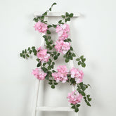 2-Pack Pink Artificial Hydrangea Garland 5.5ft – Artificial Silk Floral Vine with Green Leaves