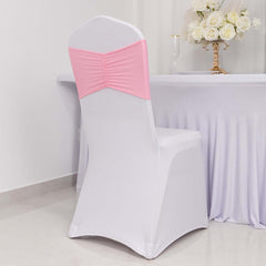5 Pack Spandex Chair Sashes Pink Ruffled Style - Wide Easy to Use Stretch Chair Bands 8"x13"