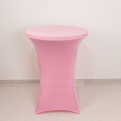 Spandex 30" Round Cocktail Table Cover Pink - Easy to Maintain Stretch Fitted Highboy Tablecloth