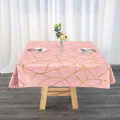 Polyester 54"x54" Square Tablecloth Dusty Rose with Gold Foil Geometric Pattern - Wrinkle-Resistant & Durable Table Cover