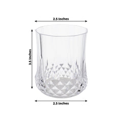 6-Pack Plastic Whiskey Cups Clear Crystal Cut Style - Reusable Stemless Wine Glasses 8oz