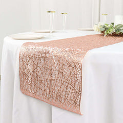 Plastic Woven Vinyl 13"x6ft Table Runner Metallic Rose Gold - Non-Slip & Reversible Tabletop Decor