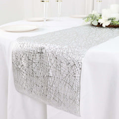Plastic Woven Vinyl 13"x6ft Table Runner Metallic Silver - Non-Slip & Reversible Tabletop Decor