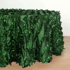 Taffeta 132" Round Tablecloth Green | 3D Leaf Petal Design Seamless Table Cover
