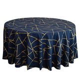 Polyester 120" Round Tablecloth Navy Blue with Gold Foil Geometric Pattern Wrinkle-Resistant Seamless Table Cover