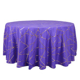 Polyester 120" Round Tablecloth Purple with Gold Foil Geometric Pattern Wrinkle-Resistant Seamless Table Cover