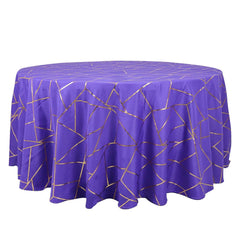 Polyester 120" Round Tablecloth Purple with Gold Foil Geometric Pattern Wrinkle-Resistant Seamless Table Cover