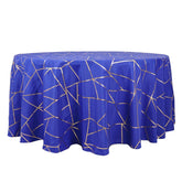 Polyester 120" Round Tablecloth Royal Blue with Gold Foil Geometric Pattern Wrinkle-Resistant Seamless Table Cover