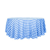 Polyester 120" Round Tablecloth White/Blue Seamless - Checkered Buffalo Plaid Table Cover