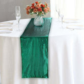 Polyester 12"x108" Table Runner Hunter Emerald Green Shimmer Sequin Dots - Wrinkle-Free Finish Table Linen