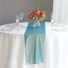Polyester 12"x108" Table Runner Turquoise Shimmer Sequin Dots - Wrinkle-Free Finish Table Linen