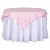 Polyester 54"x54" Table Overlay Square Tablecloth White/Rose Quartz - Checkered Buffalo Plaid Design for Casual Table Settings