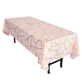 Polyester 60"x102" Rectangle Tablecloth Blush with Gold Foil Geometric Pattern - Wrinkle-Resistant & Durable Table Cover