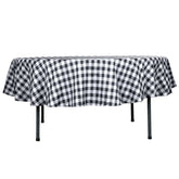Polyester 90" Round Tablecloth White/Black - Checkered Buffalo Plaid Design for Casual Occasions