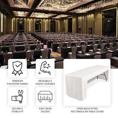 Fitted Polyester 96"x30" Rectangle Tablecloth Red with Open Back Design - Easy to Maintain and Wrinkle-Resistant Table Cover for Trade Shows & Displays