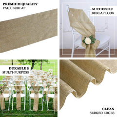 5 Pack Jute Faux Burlap 6"x108" Chair Sashes Gold - Boho Chic Linen Decor for Weddings & Gatherings