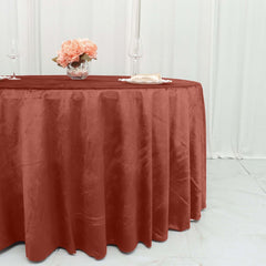 Premium Velvet 120" Round Tablecloth Terracotta (Rust) - Reusable Soft & Seamless Table Cover