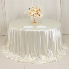 Scuba Round 132" Tablecloth Shimmering Pearl White - Wrinkle Free, Stain Resistant & Seamless Table Cover