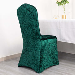 Crushed Velvet Spandex Banquet Chair Cover Fitted Slipcover Hunter Emerald Green - Stretch 190GSM Slipcover with Foot Pockets