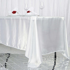 Satin Rectangular 72"x120" Tablecloth White - Smooth & Easy to Maintain Table Cover For Classy Weddings & Events