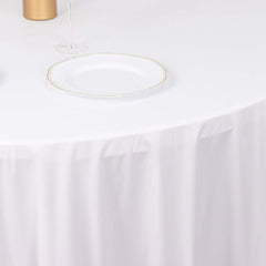 Scuba Round 132" Tablecloth White - Wrinkle Free & Stain Resistant Seamless Table Cover for Weddings & Events
