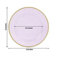 10 Pack Purple Economy Plastic Charger Plates With Gold Rim, 12" Round Transparent Dinner Chargers Event Tabletop Decor
