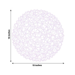 6-Pack Table Placemats Woven Fiber Design Lavender Lilac Round - Disposable Mats for Dining and Events 15"