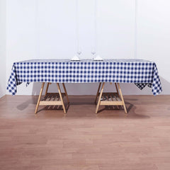 Polyester 60"x102" Rectangle Tablecloth White/Navy Blue - Checkered Buffalo Plaid Table Cover