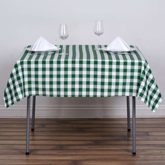 Polyester 54"x54" Table Overlay Square Tablecloth White/Green - Checkered Buffalo Plaid Design for Casual Table Settings