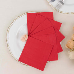 50-Pack Paper Beverage Napkins Red - 2 Ply Disposable Soft 18GSM Cocktail Napkins 5"x5"