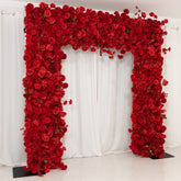 8ftx8ft Roll Up Flower Backdrop for Arch Stand, Red with Fabric Backing - Artificial Silk Roses, Hydrangeas & Chrysanthemums for Weddings