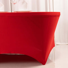 Stretch Spandex 6ft Round Tablecloth Red - Durable Form-Fitting Table Cover