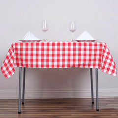 Polyester 54"x54" Square Tablecloth White/Red - Checkered Buffalo Plaid Design for Casual Table Settings