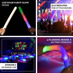 20 Pack Multicolor LED Foam Party Glow Sticks With 3 Flashing Modes, 19" Reusable Battery Operated Light Sticks