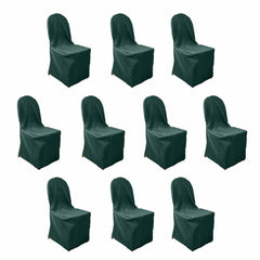 10 Pack Polyester Chair Cover for Banquet Chairs Hunter Emerald Green - Stain-Resistant Reusable Slip-On Slipcover