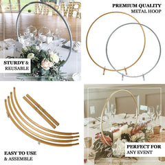 24" Silver Round Arch Wedding Centerpiece, Metal Hoop Wreath Tabletop Decor