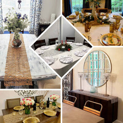 Plastic Woven Vinyl 13"x6ft Table Runner Metallic Silver - Non-Slip & Reversible Tabletop Decor