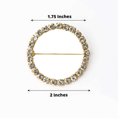 Rhinestone Chair Sash Band Buckle Gold 2" Circle Metal - Glittering Diamond Bow Pin for Chair Sashes & Wedding Decor
