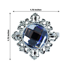 6 Pack 2" Silver Metal Clear Crystal Rhinestone Napkin Rings, Diamond Bling Napkin Holders