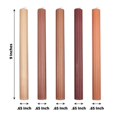 5-Pack Taper Candles Ribbed Wick Ribbon Wax Design Assorted Natural - Premium Unscented Dinner Candles 9"