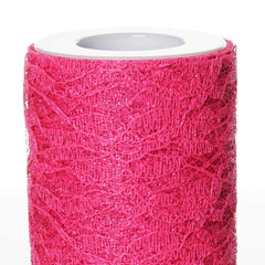 6"X10 Yards Fuchsia Floral Lace Shimmer Glitter Tulle Fabric Bolt